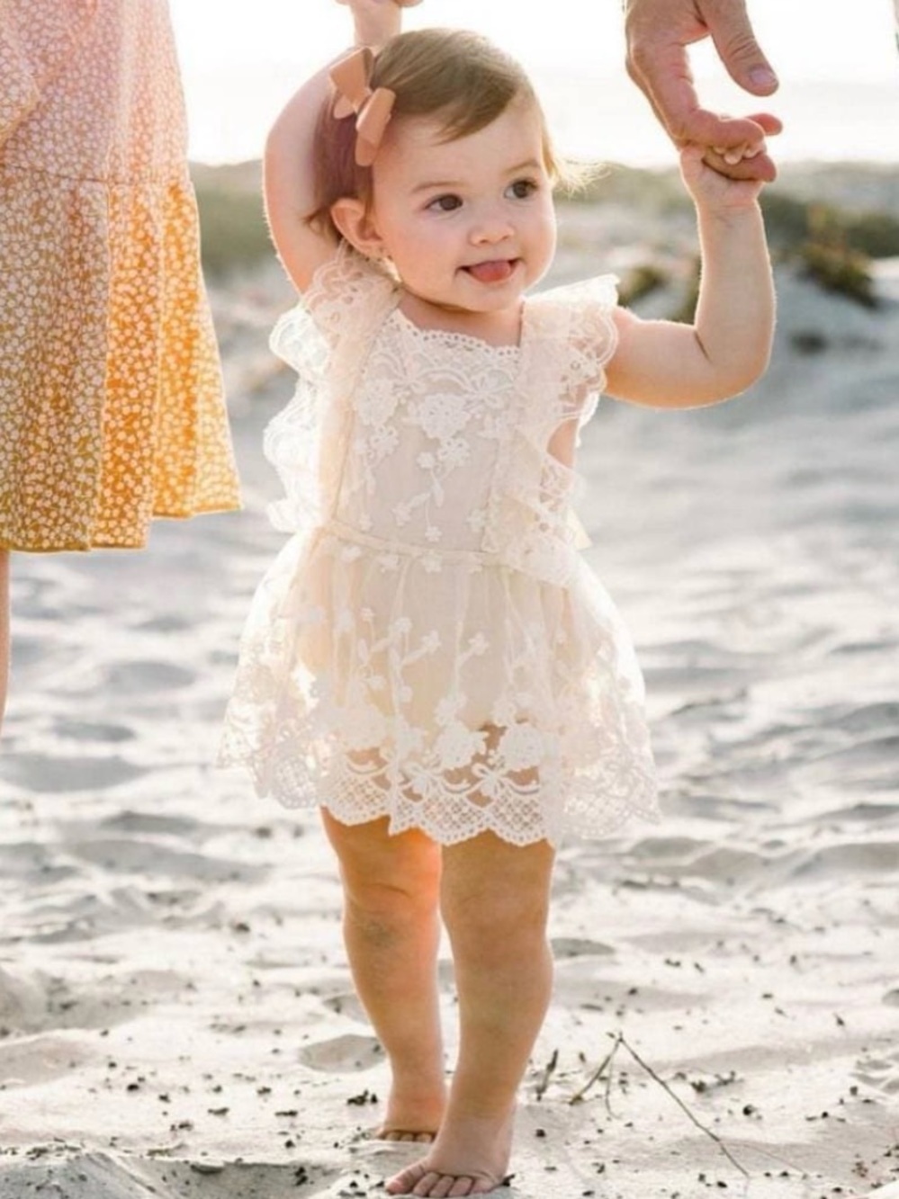Baby Dress With Lace Tulle in Cream - Picture 3 of 6